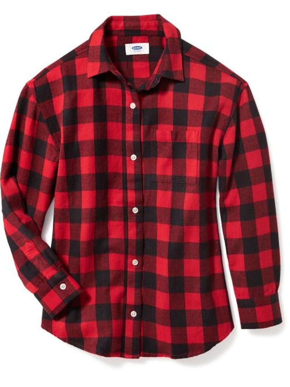 Old Navy Women’s The Boyfriend Shirt Red Black Buffalo Plaid Button Down Long Sl